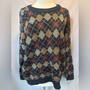 Towncraft Vintage Argyle Diamond Pullover Sweater Navy blue/Multicolored Large